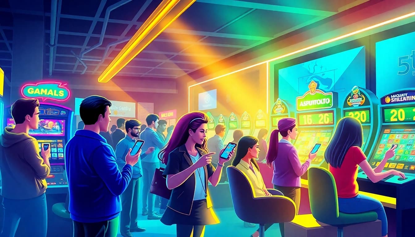 Asupantoto platform showcasing exciting online gaming experience with diverse players enjoying digital slot machines and lotteries.