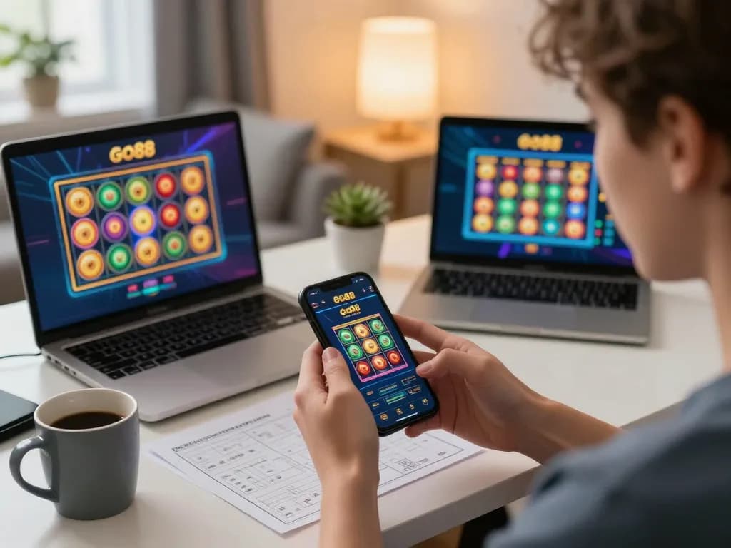 Engage with the Go88 app in a lively home gaming setup.