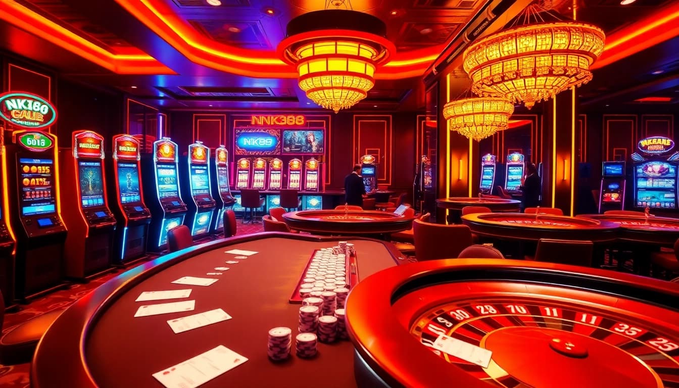 Experience NK88's vibrant casino atmosphere with exciting slots and poker tables.