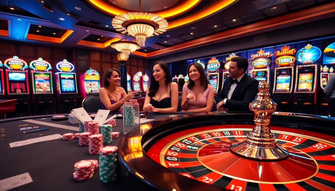 Engaging players at the stylish casino tables of https://ok365t.fit/ showcasing vibrant gambling activities.