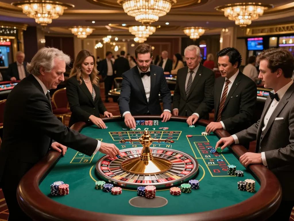 SC88 players engaging at a roulette table, captured during an exciting moment with vibrant casino atmosphere