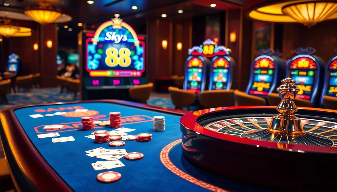 Experience high-stakes gaming with Sky 88 in this luxurious casino scene.