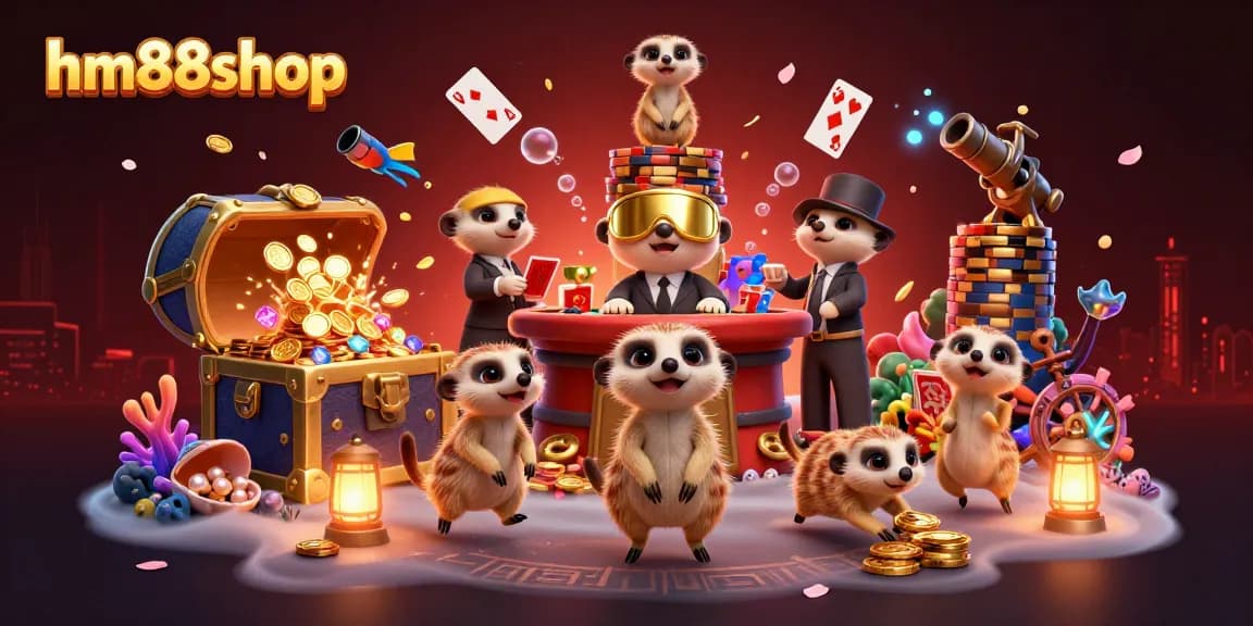 hm88shop features a lively meerkat casino scene with dynamic gaming elements and colorful decorations