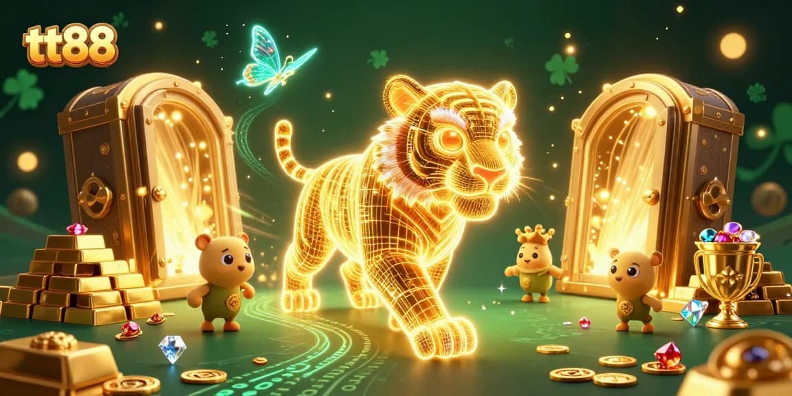 Engage in thrilling gameplay at tt88, where a golden tiger leads you through a treasure-filled casino.
