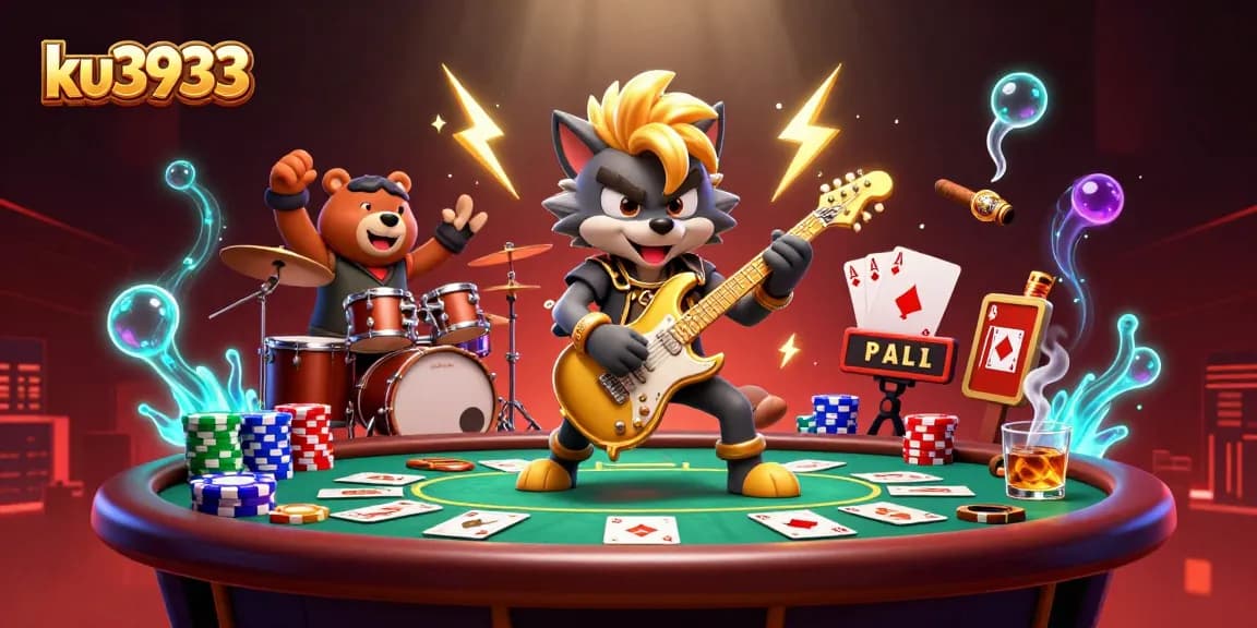 Play ku3933 as the rock star wolf performs on stage with vibrant casino elements.