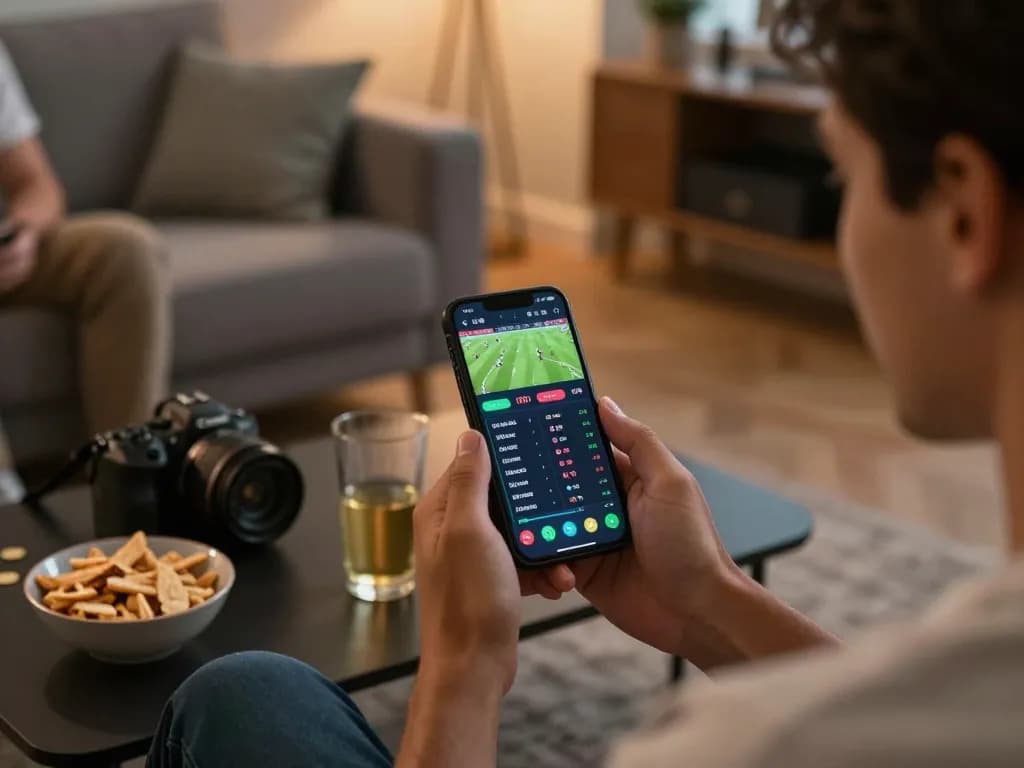 uu88 user placing sports bets on smartphone while enjoying a friendly atmosphere at home
