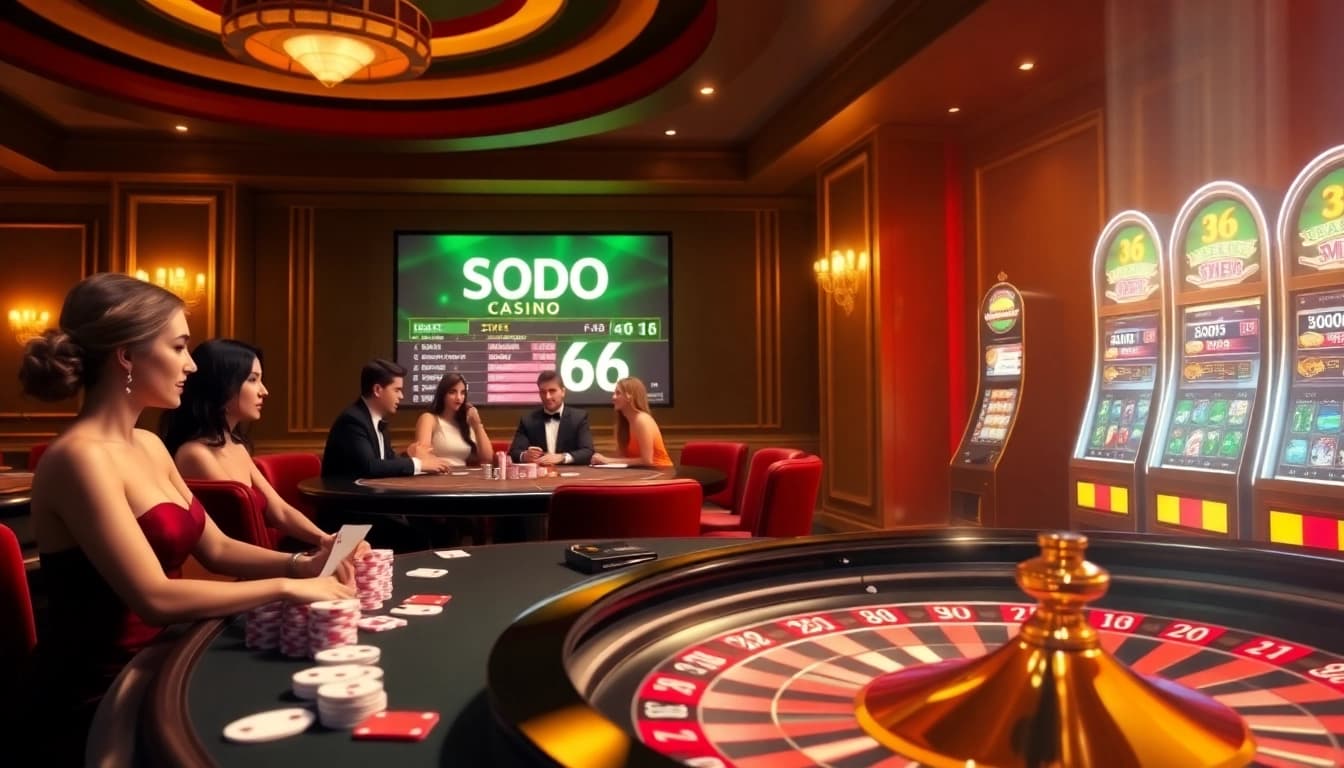 Experience the excitement and elegance of gambling at SODO CASINO 66, with luxury poker tables and glowing roulette wheels.
