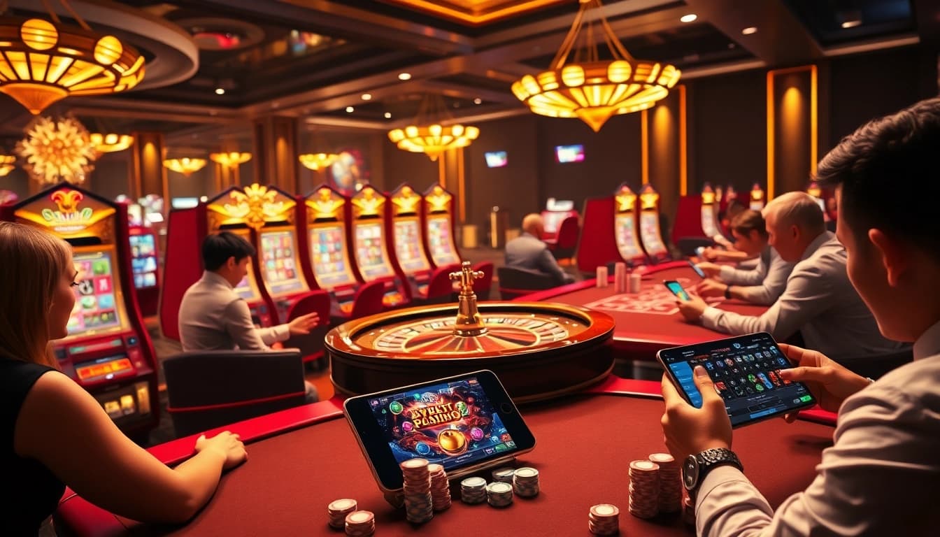 Experience thrilling gameplay at 13Win with vibrant slot machines and elegant casino tables.