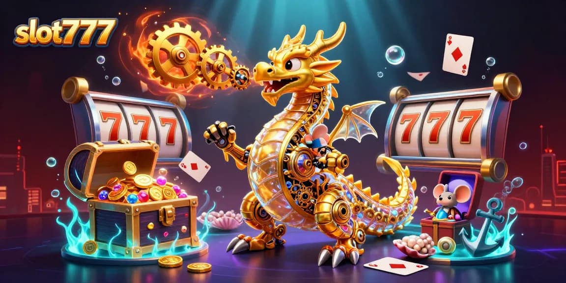Experience thrilling slot777 action with 3D dragon and vibrant game elements exploding with excitement!