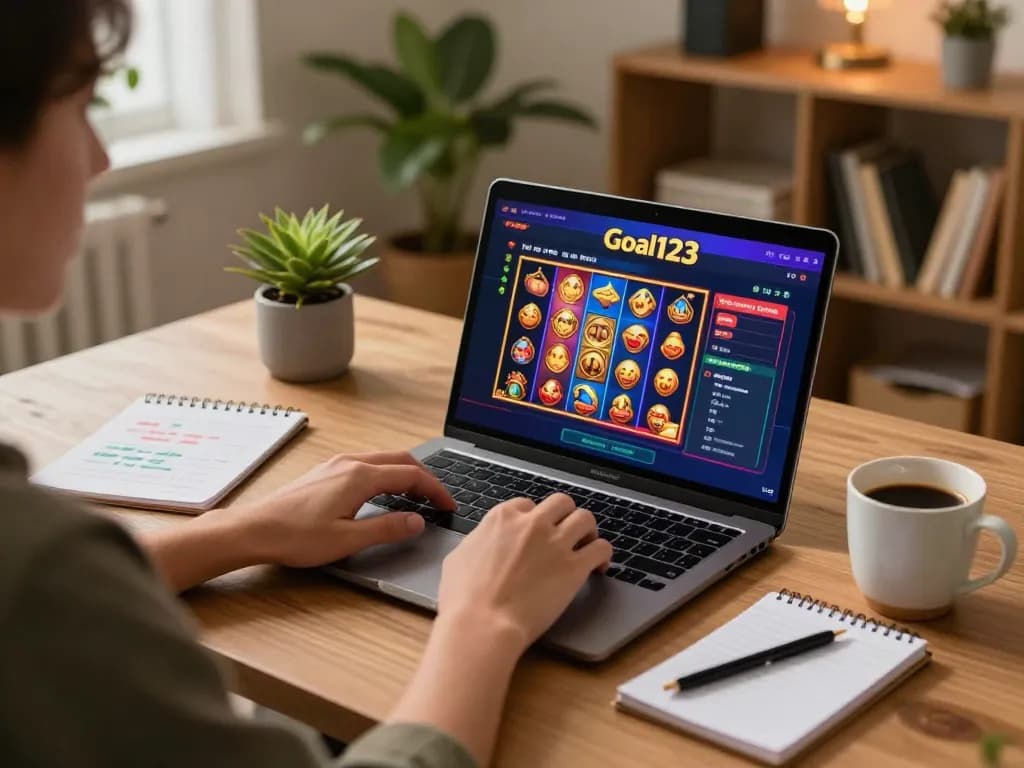 Engaging online gaming scene showing goal123 ac interface on laptop with casino games.