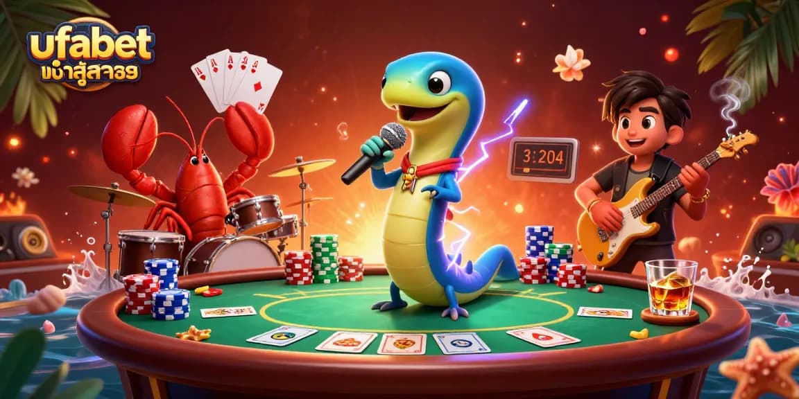 Engage in ufabet เข้าสู่ระบบ at an underwater casino with vibrant characters and dynamic gaming elements.