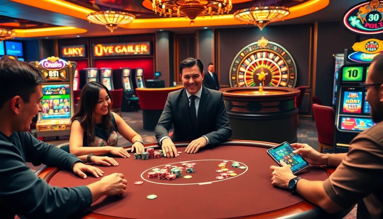Exciting poker table at 88i Casino with vibrant chips and dealer action.