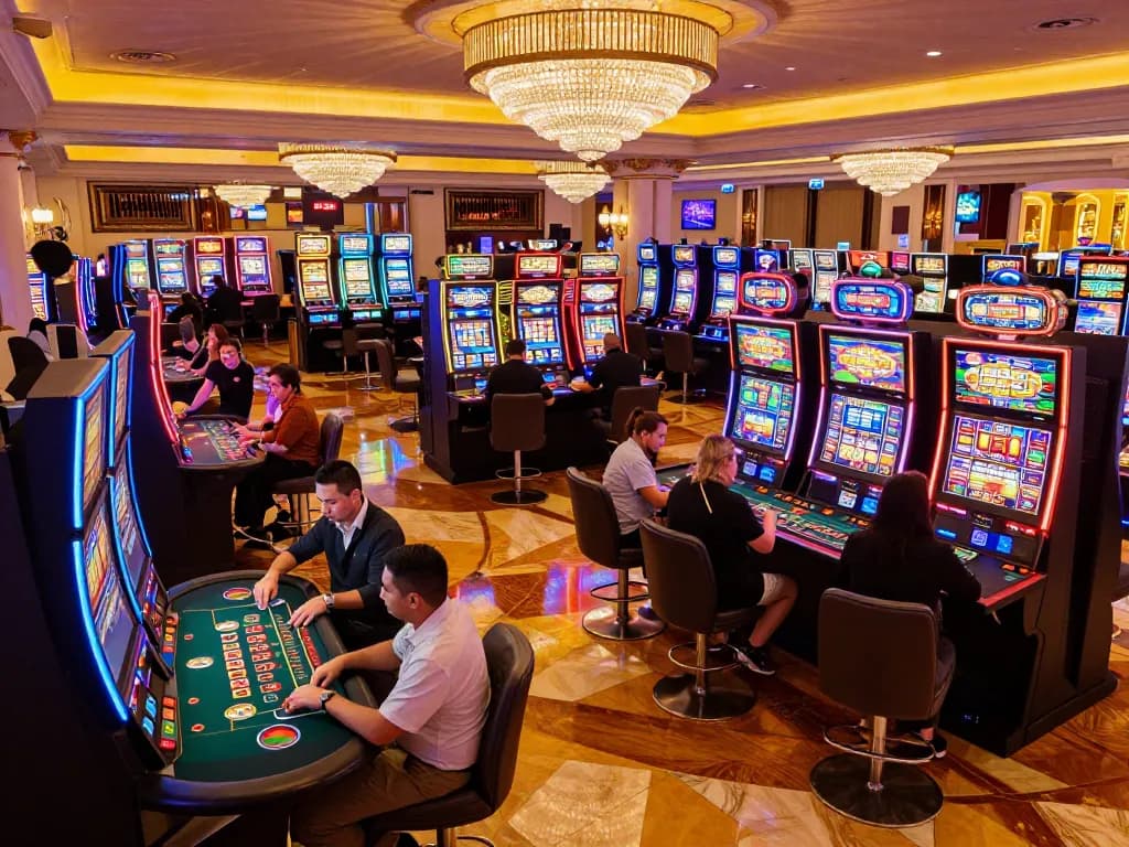 urbanchandy players celebrate a win at blackjack under bright Vegas lights