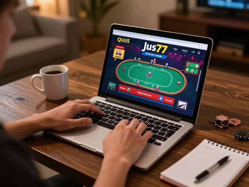Terlibat dalam permainan poker online strategis di platform jus77 di rumah yang nyaman.