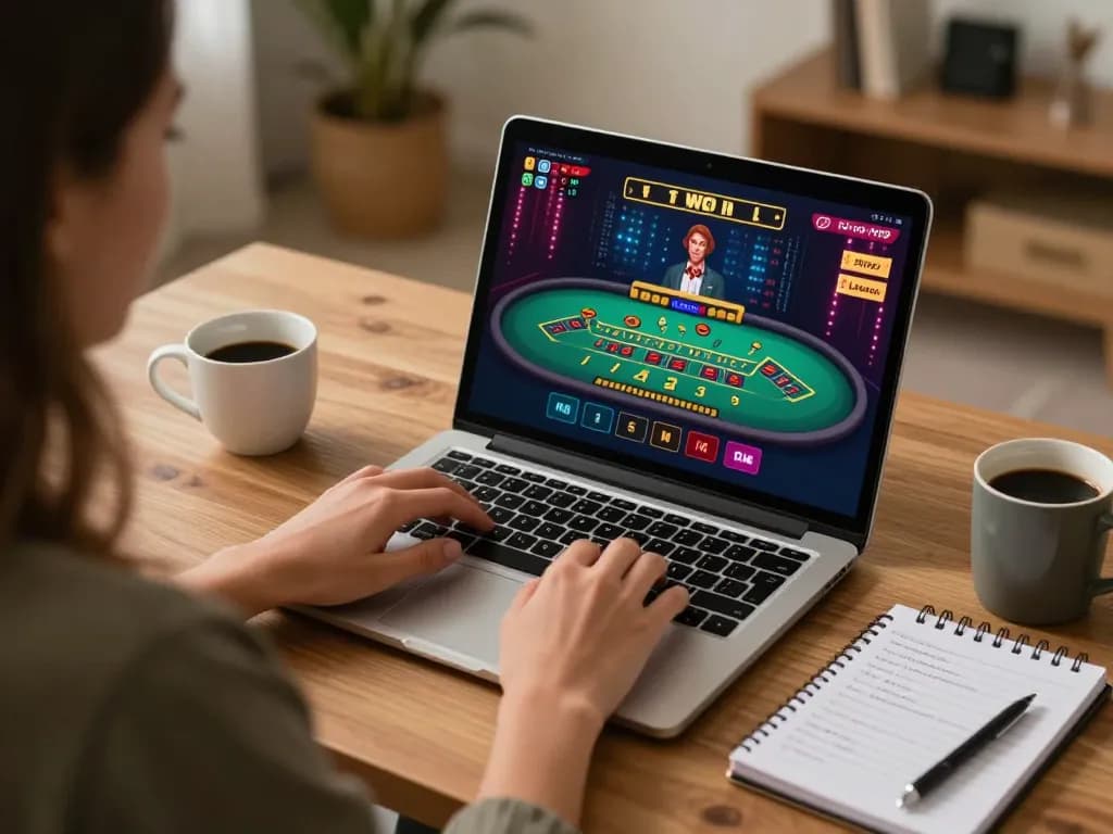 Player engaged in an online JUN88 baccarat game, highlighting responsible gaming in a cozy home setup.