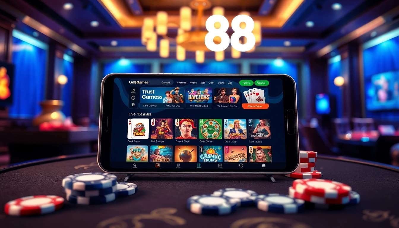 GO88 gaming experience displayed on a modern smartphone, showcasing exciting card games and slots.