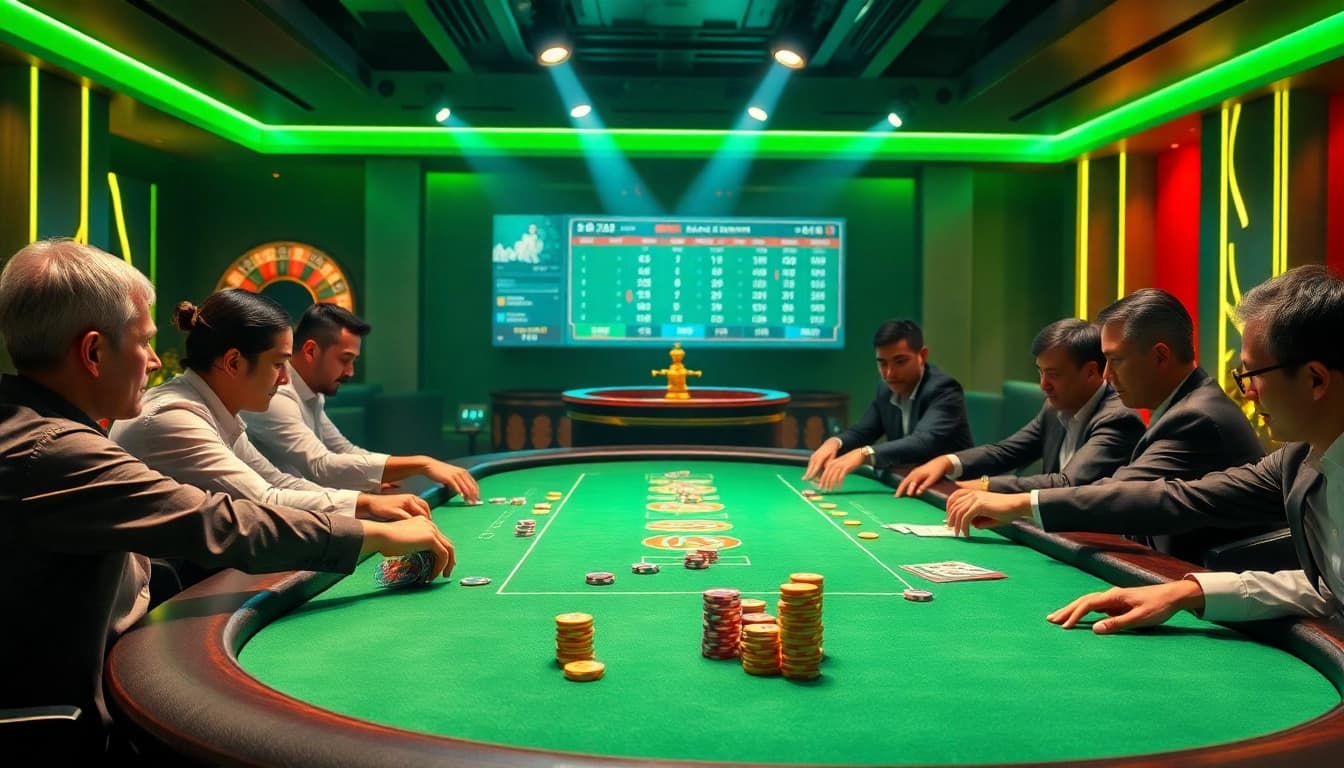 SODO-themed poker table with players engaging in high-stakes gameplay at a luxury casino.