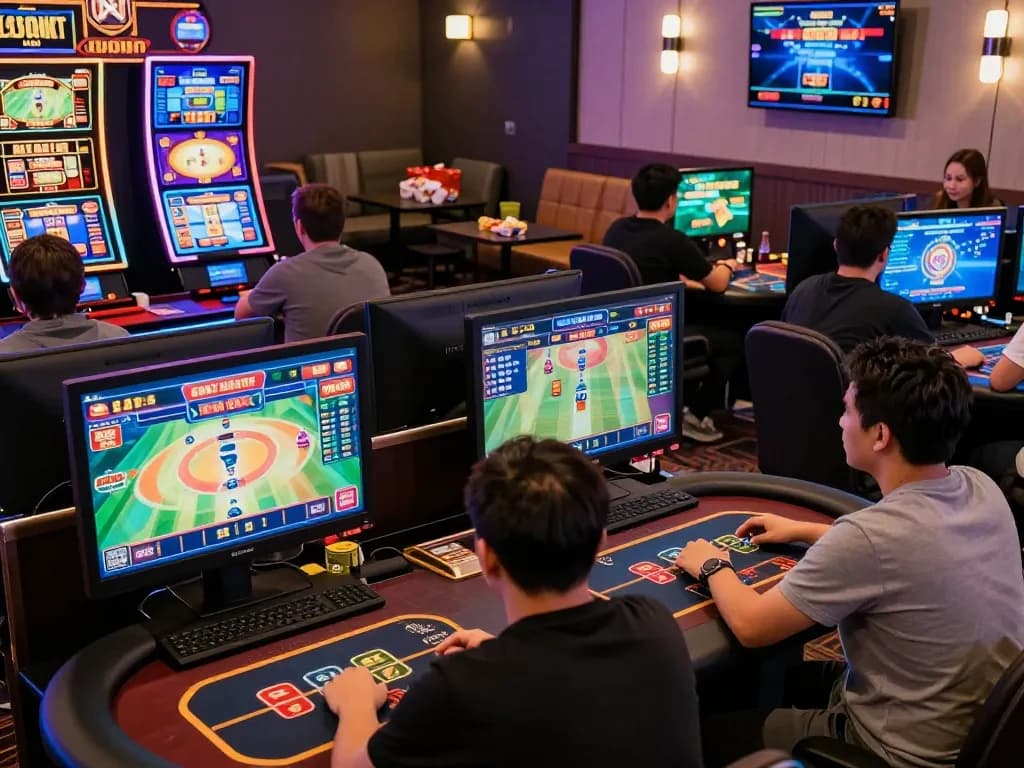 Players enjoying thrilling casino games at https://luckywin.free/ with vibrant graphics and engaging atmosphere.