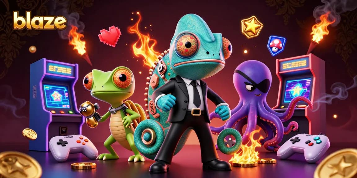 Experience the blaze of excitement with animated characters in a vibrant gaming scene.