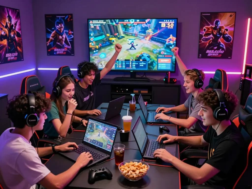 Exciting gaming scene with friends enjoying taib52club games in a vibrant setting.