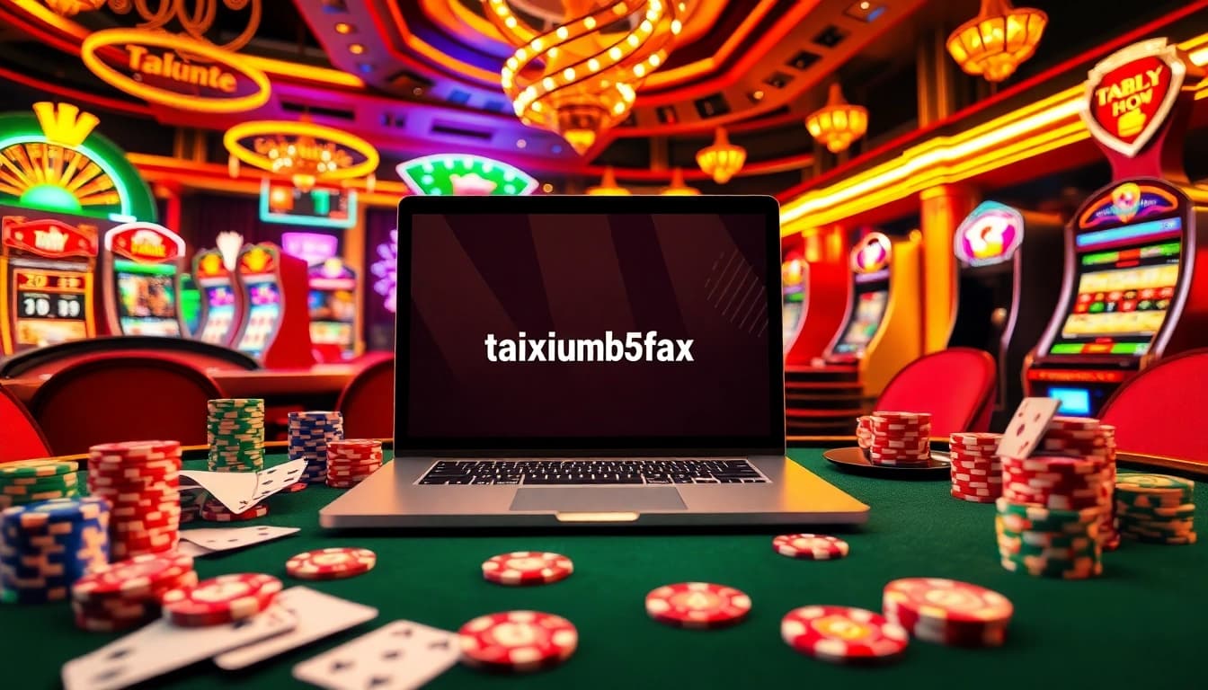 Engage in thrilling gameplay at https://taixiumd5.fan/ with immersive casino visuals featuring poker chips and slot machines.
