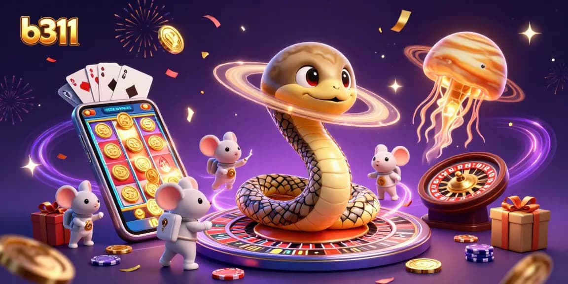 Aposte no b311 enquanto a cobra de anéis gira na roleta, com coelhos de espaço animando a cena de jogo.