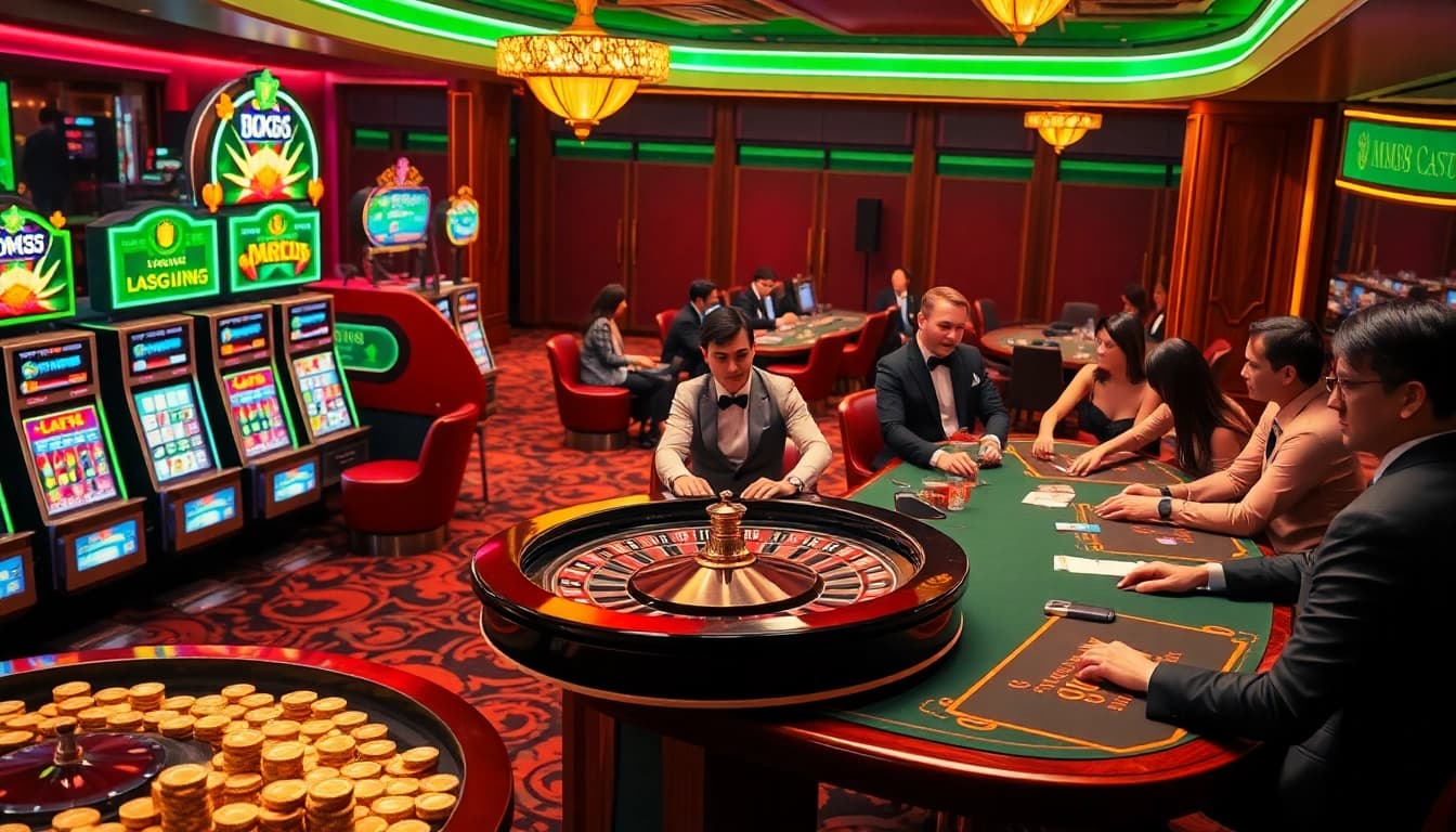 MM88 players celebrate their wins at an exciting casino table game, showcasing a vibrant atmosphere.