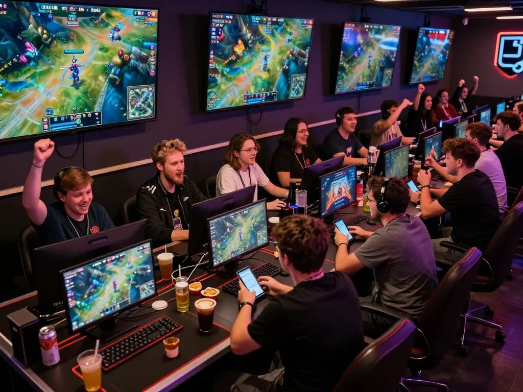 Esport betting Singapore scene with fans engaging in live betting during a competitive esports match.