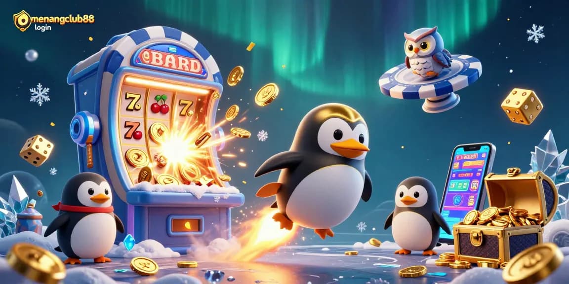 Experience mega wins with menangclub88 login in this vibrant casino adventure illustration.