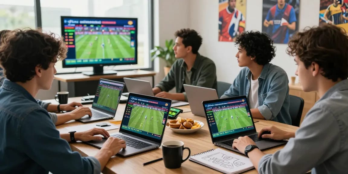 Sports enthusiasts analyzing odds from https://soikeonhacai.com.co/ in a vibrant setting.