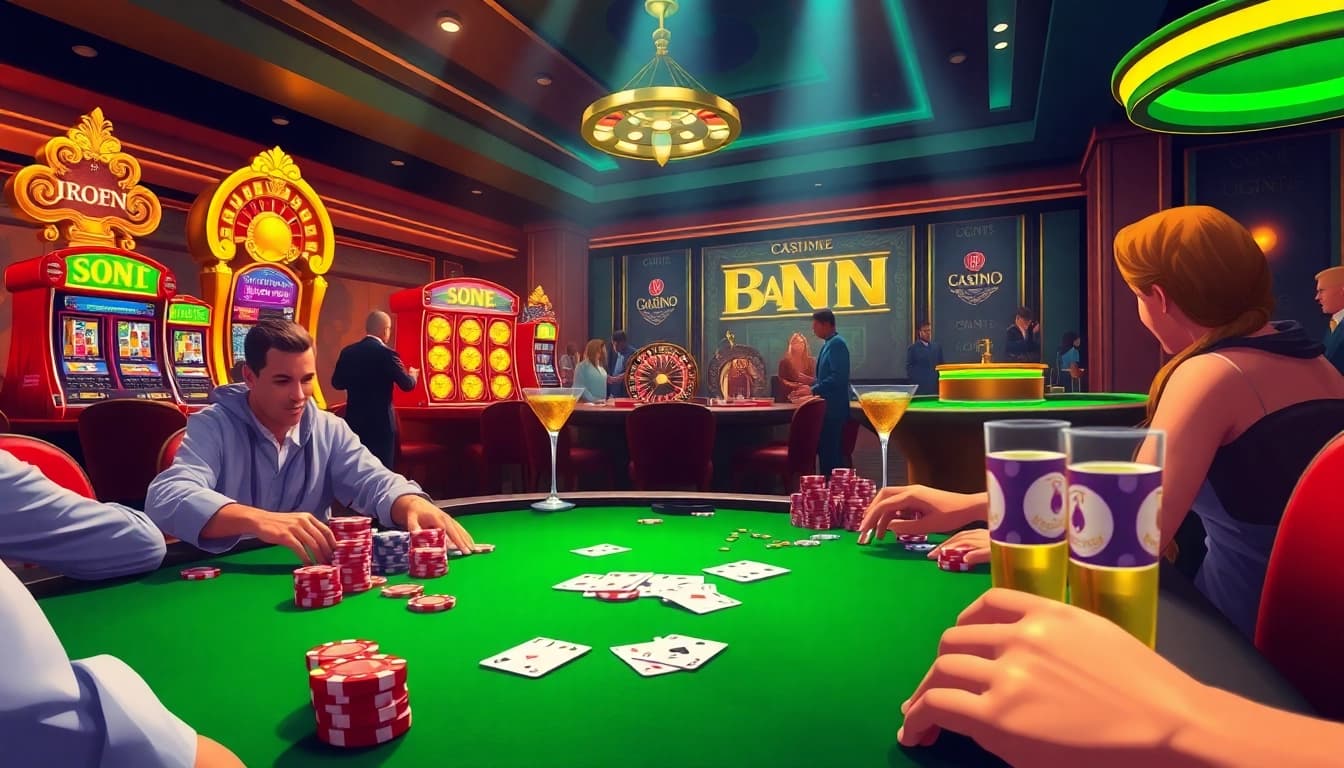 Experience high-stakes action at OKFUN casino with vibrant poker games and luxurious slot machines.
