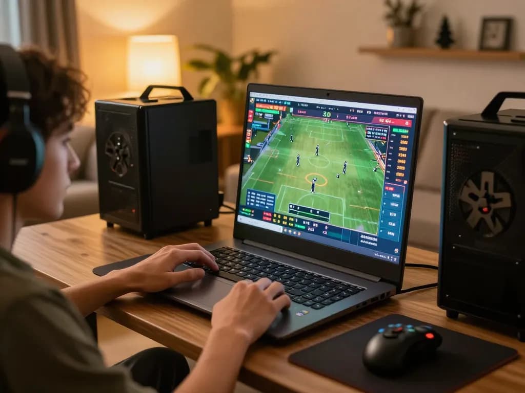 SC88 sports betting enthusiast analyzing odds on laptop in a cozy home setting