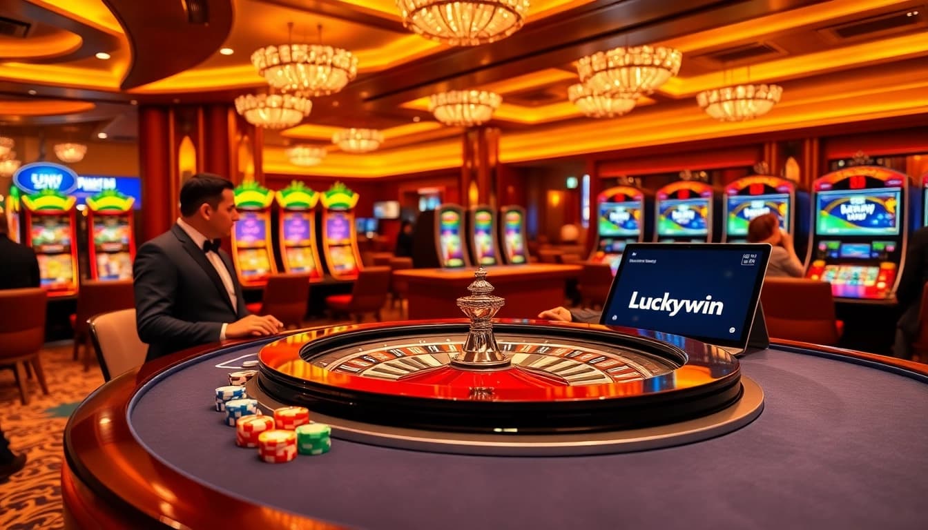 Experience the thrill of https://luckywin.fan/ with vibrant roulette and excited players in a luxurious casino setting.