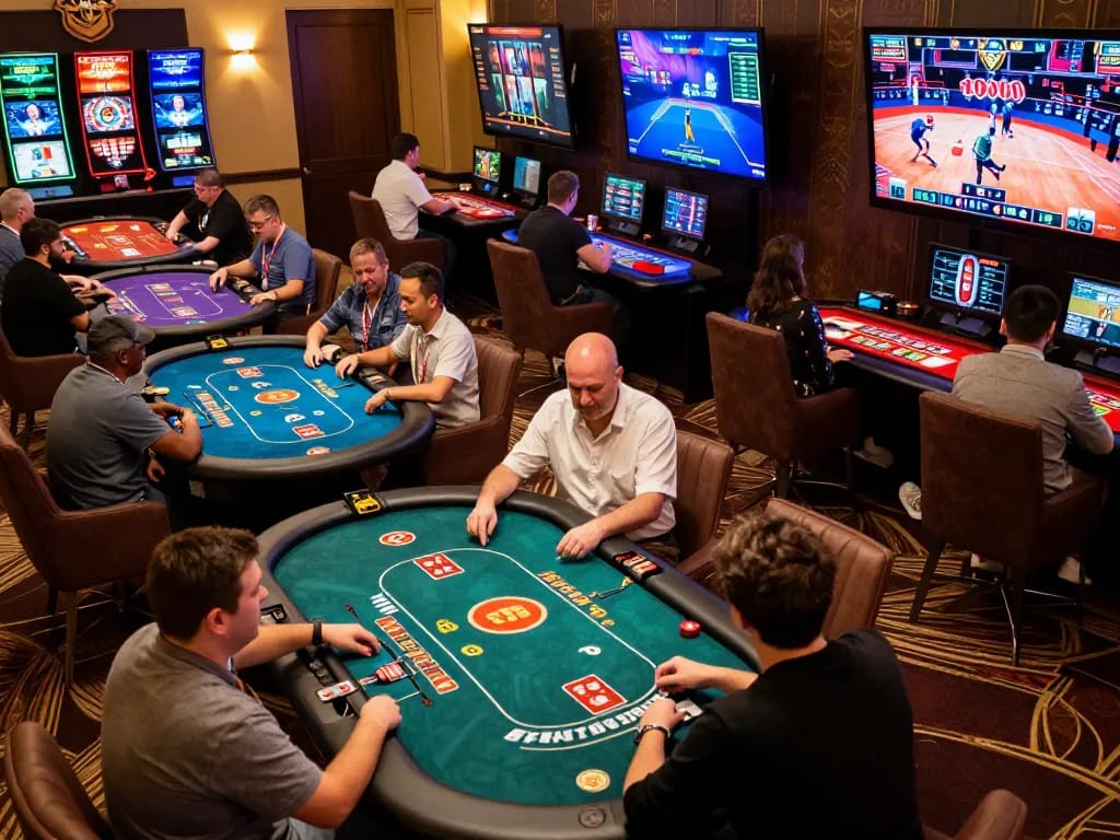 Players engaging with diverse games at https://rr888.shopping/ in a luxurious online casino setting.