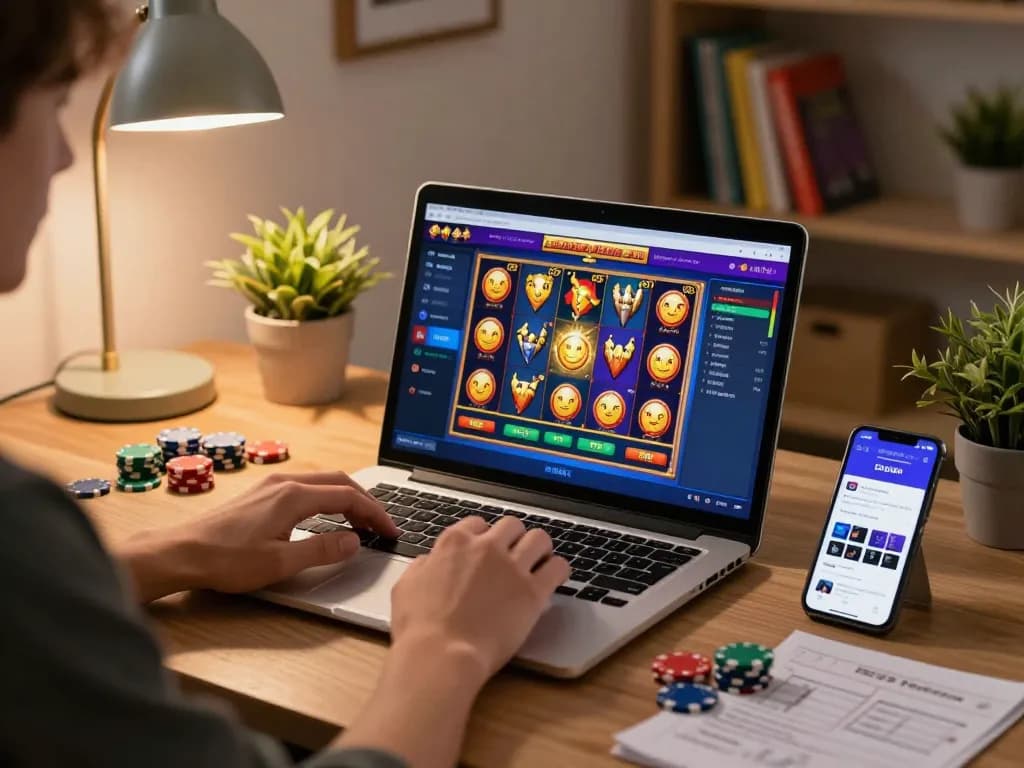 Online gaming session featuring a player engaged with ropatendidafanzine slot game interface on a laptop.