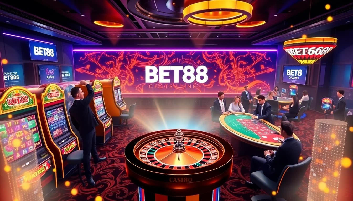 Experience the thrill of gambling at BET88 with vibrant slot machines and real casino ambience.