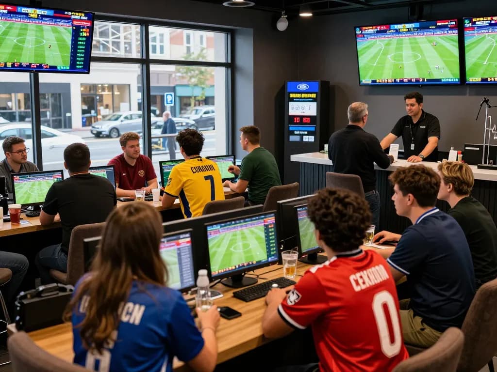 Exciting betting scene featuring kèo nhà cái with live match updates and engaged bettors.