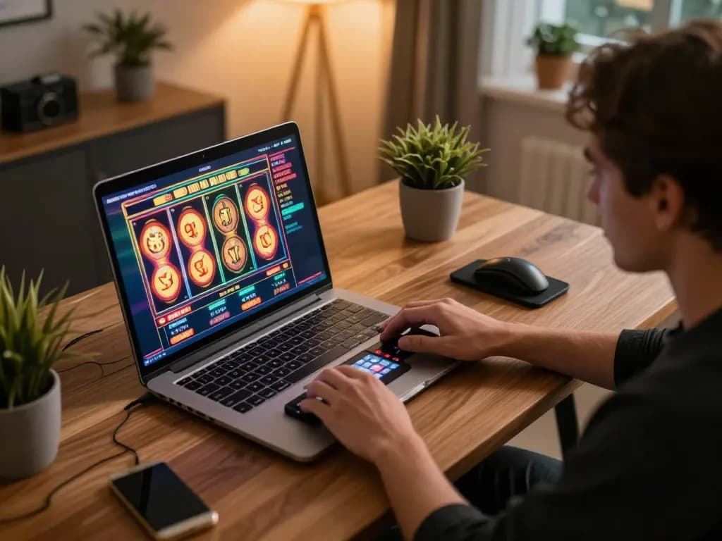 Engaging gameplay experience at https://www-sg777.net/ with vibrant online slot machine interface shown on laptop screen