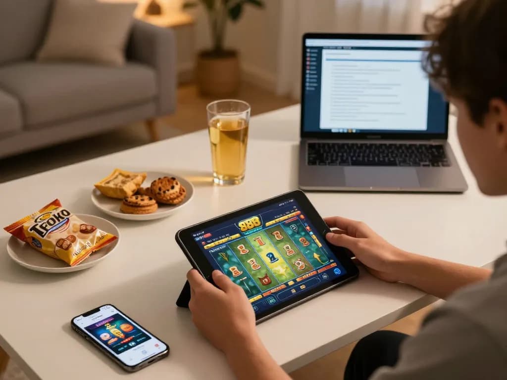 Person engaging with the popular slot88 game on a tablet while enjoying a cozy home gaming setup.