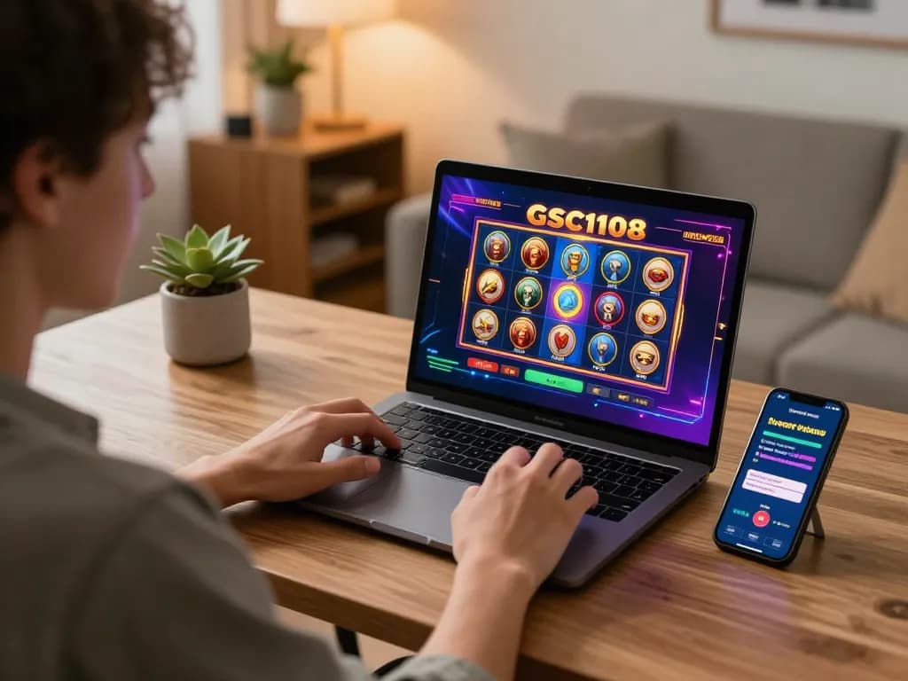 Pemainan yang menarik di platform Gsc108 menampilkan seorang pemain yang merencanakan strategi untuk slot.