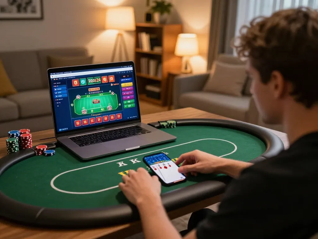 Engaging with เว็บzood24 through an online poker session in a cozy home setting