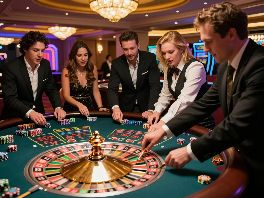 Players engage with the thrilling roulette table at a casino, testing their luck on C174 bets.