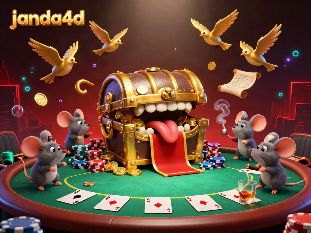 Menyaksikan aksi sepertiga janda4d dengan harta karun kartun dan meja poker yang ramai, menciptakan pengalaman mendebarkan.