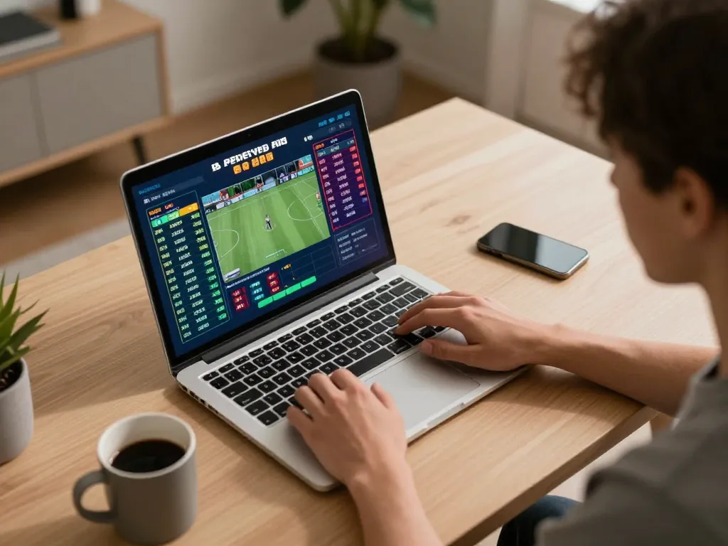 Betting on SC88 with a laptop displaying sports odds in a cozy home office setup