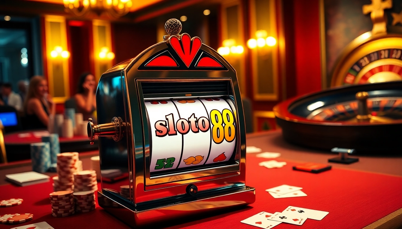 Players experience excitement at the slot88 machine in a luxurious casino setting.