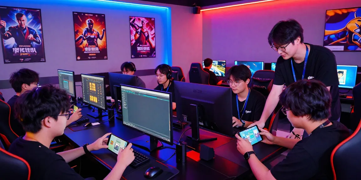 Players engaging in competitive gaming with ORION88 APK in a lively lounge atmosphere.