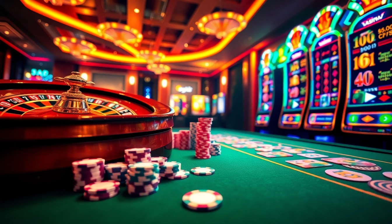 Experience the excitement of idnslot with vibrant gambling elements like roulette and poker chips.