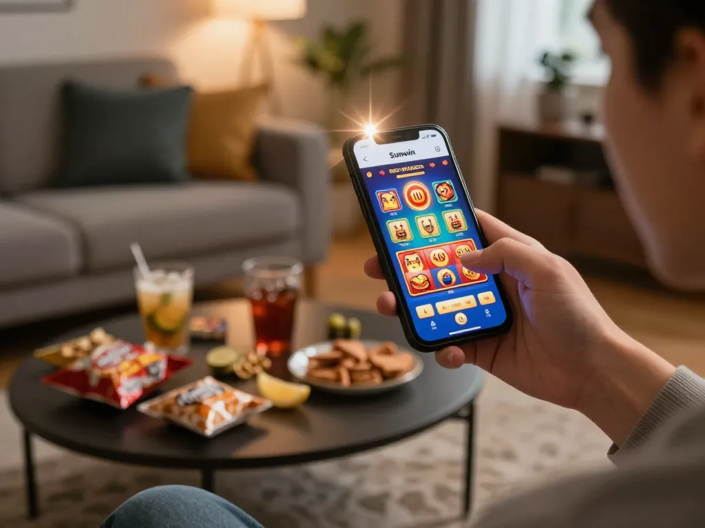 Play Sunwin mobile casino app with engaging gameplay and cozy home setup.