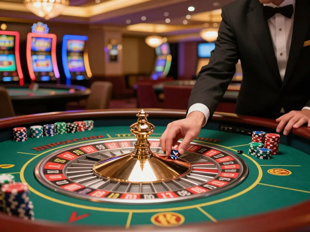 Player placing a bet at roulette table showcasing link lc88 excitement of gambling in upscale casino