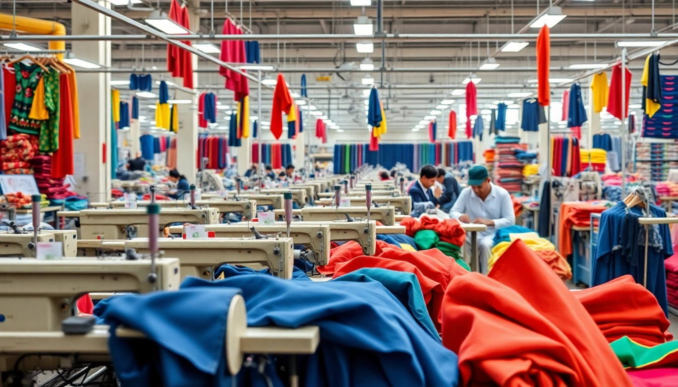 Manufacturing Clothing in China with experienced workers in a vibrant factory setting.